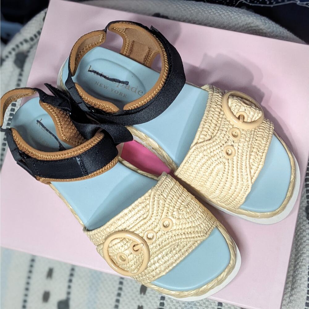 Kate Spade Acapulco Raffia Platform Sandals Natural Gingerbread Women's Size 9B - Picture 4 of 12